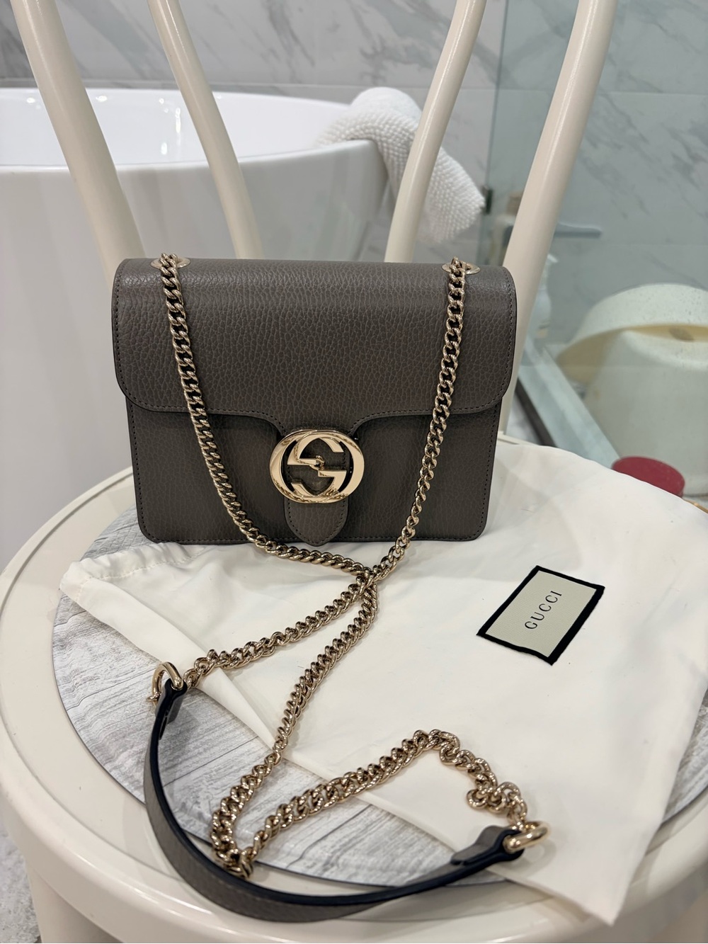 Authentic Gucci gray crossbody chain purse gray with silver hardware